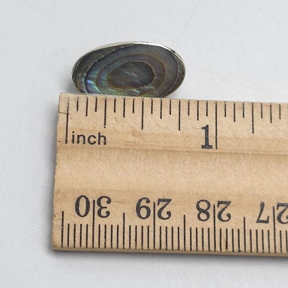 Vintage Oval Abalone Shell Brooch Pin With Silver Backing Unique Iridescent - Picture 4 of 4